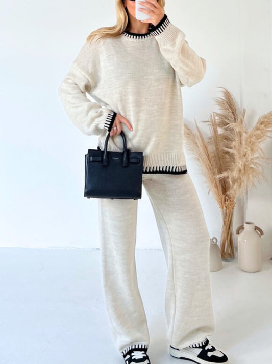 Fashion solid color casual loose knit two-piece set <Five Colors>
