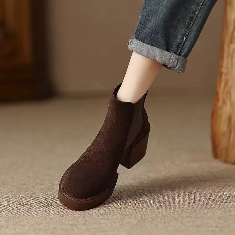 Suede High Heel Chunky Fashion Boots