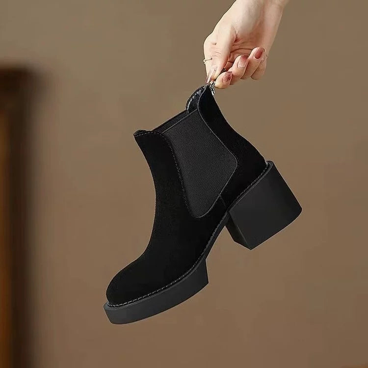 Suede High Heel Chunky Fashion Boots