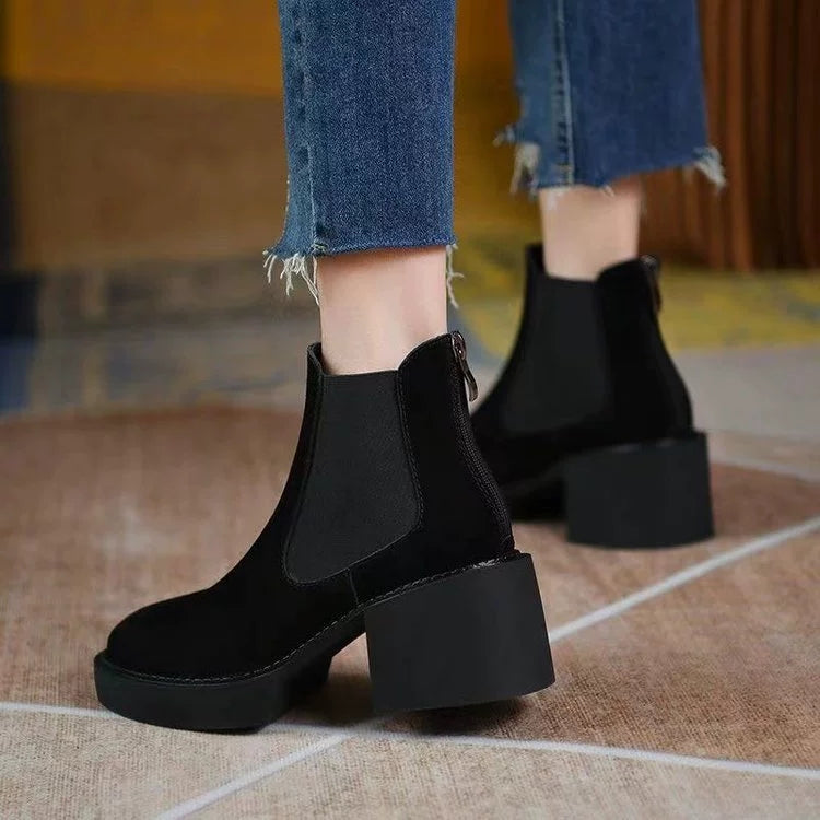 Suede High Heel Chunky Fashion Boots