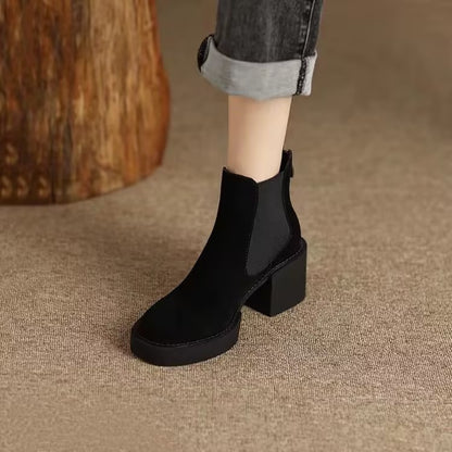 Suede High Heel Chunky Fashion Boots