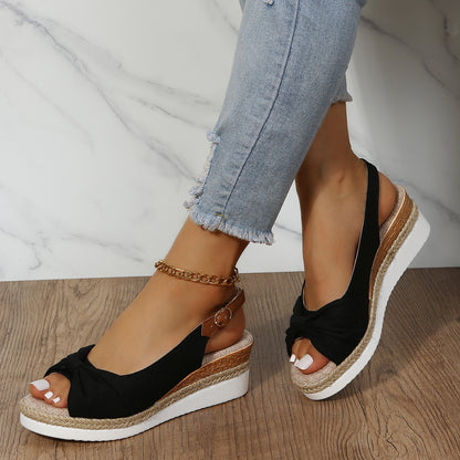 Rope Bow Wedge Sandals