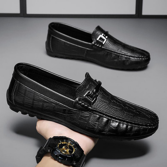 Retro crocodile pattern genuine leather men's casual soft-soled loafers