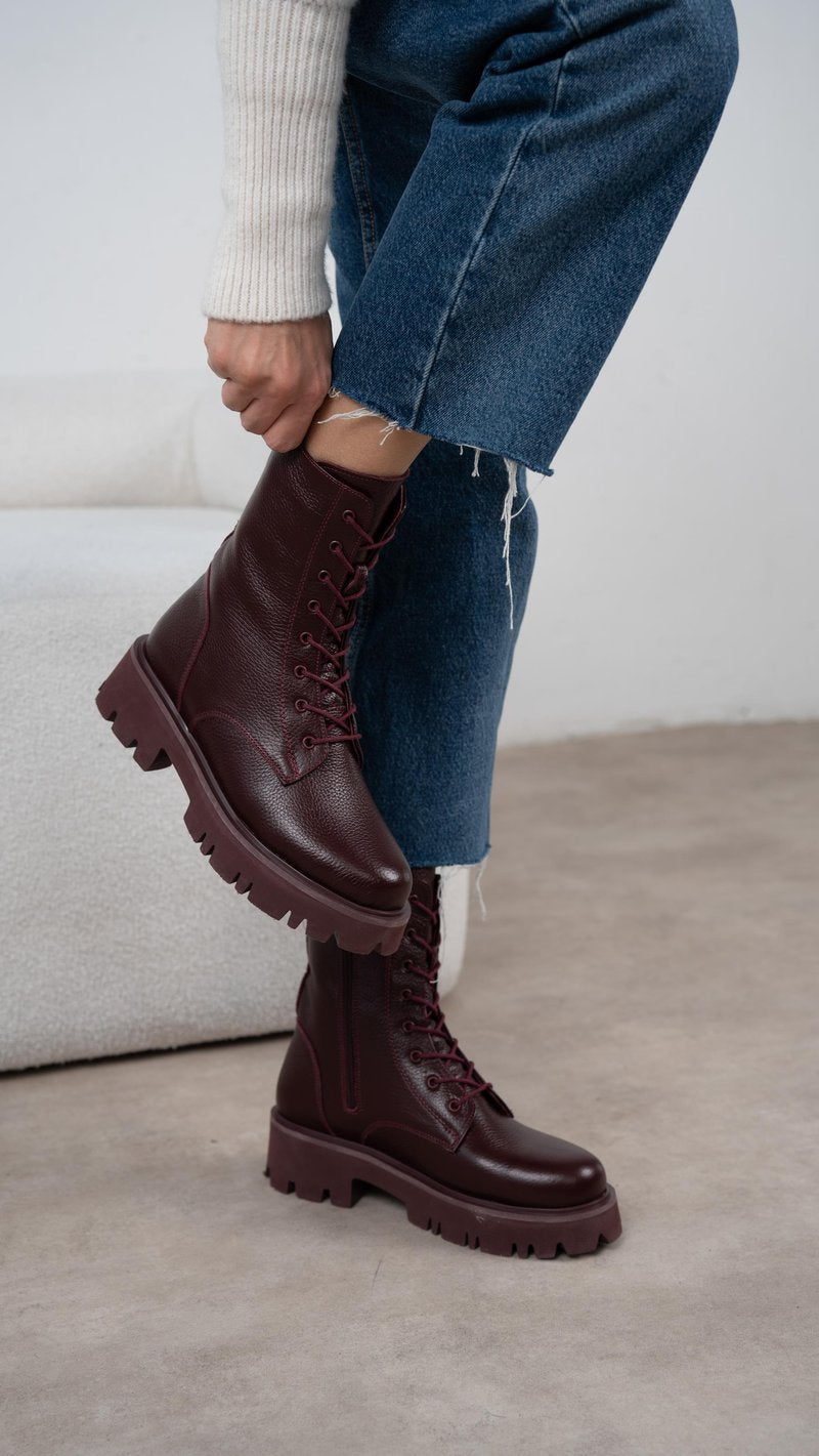 Design Burgundy High Top Martin Boots