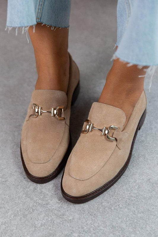 Double Buckle Suede Low Top Loafers One Foot Stirrups