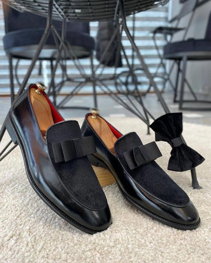 Pony Hair Patchwork Bow Leather Loafers