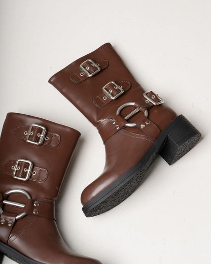 Vintage Brown Multi Buckle Punk Boots