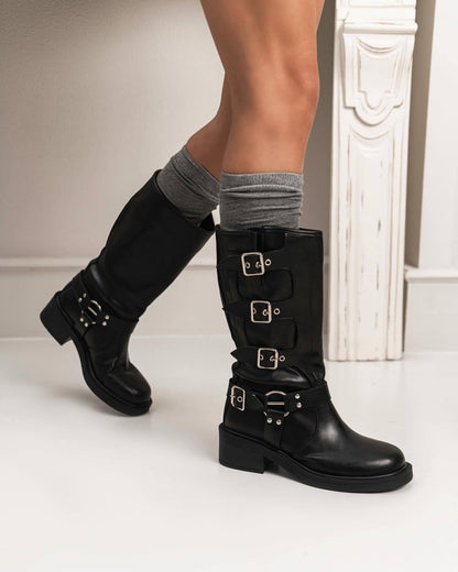 Punk Multi Belt Buckle Biker Boots