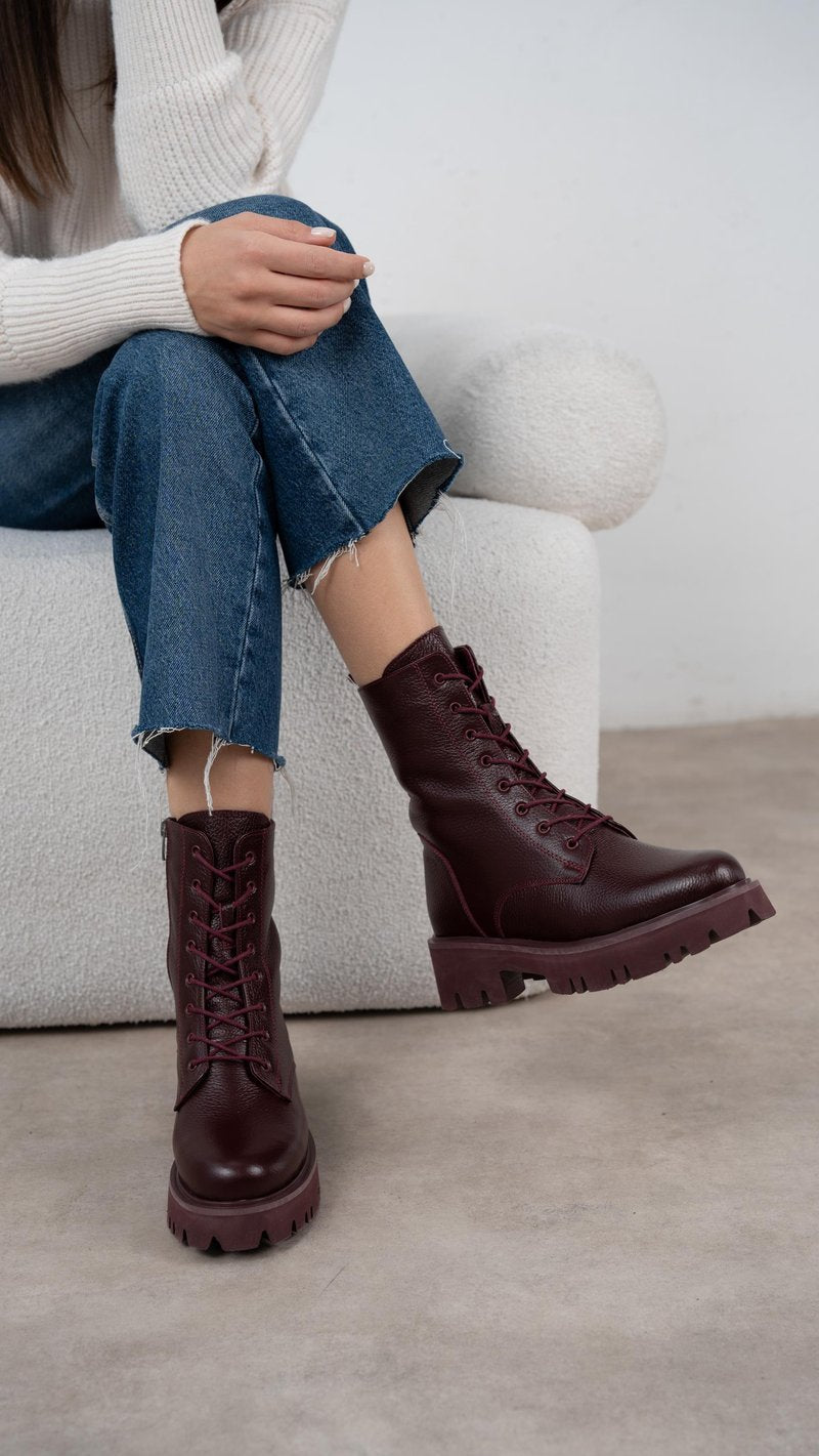 Design Burgundy High Top Martin Boots