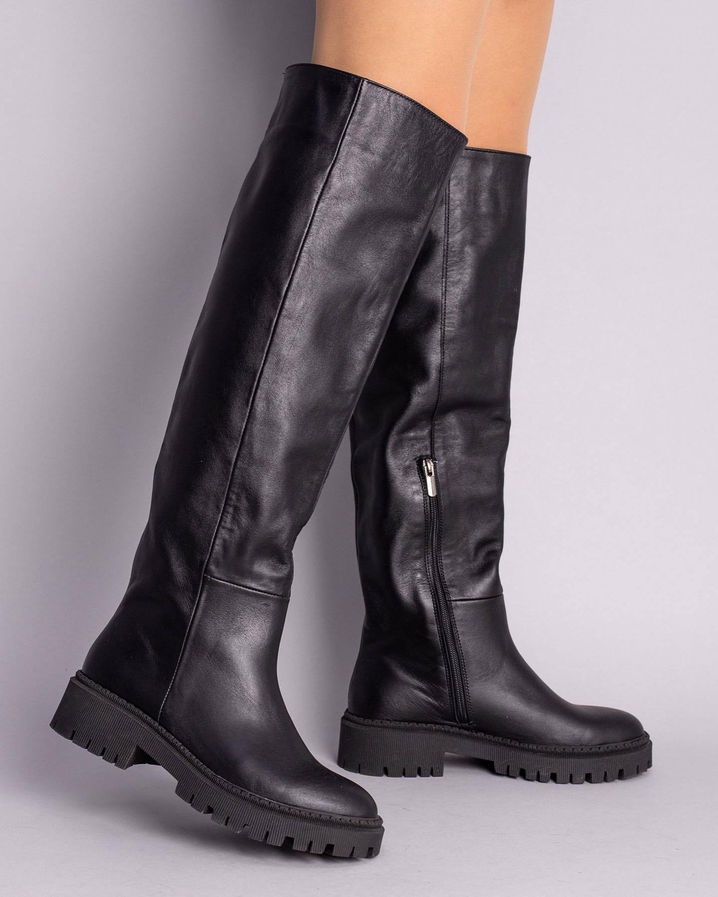 Black Comfort Side Zipper Long Flat Boots – forfamilymall