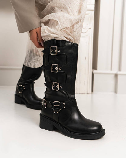 Punk Multi Belt Buckle Biker Boots