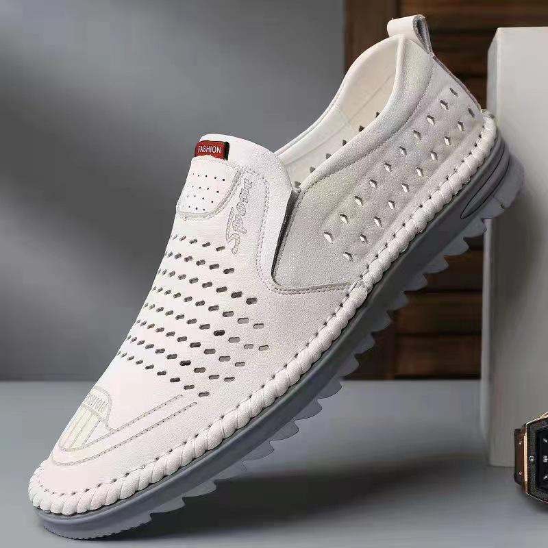 Trendy hollow breathable soft sole non-slip men's leather shoes