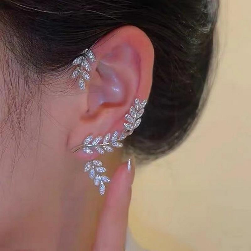 Leaf Studded Diamond Earrings