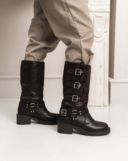 Punk Multi Belt Buckle Biker Boots