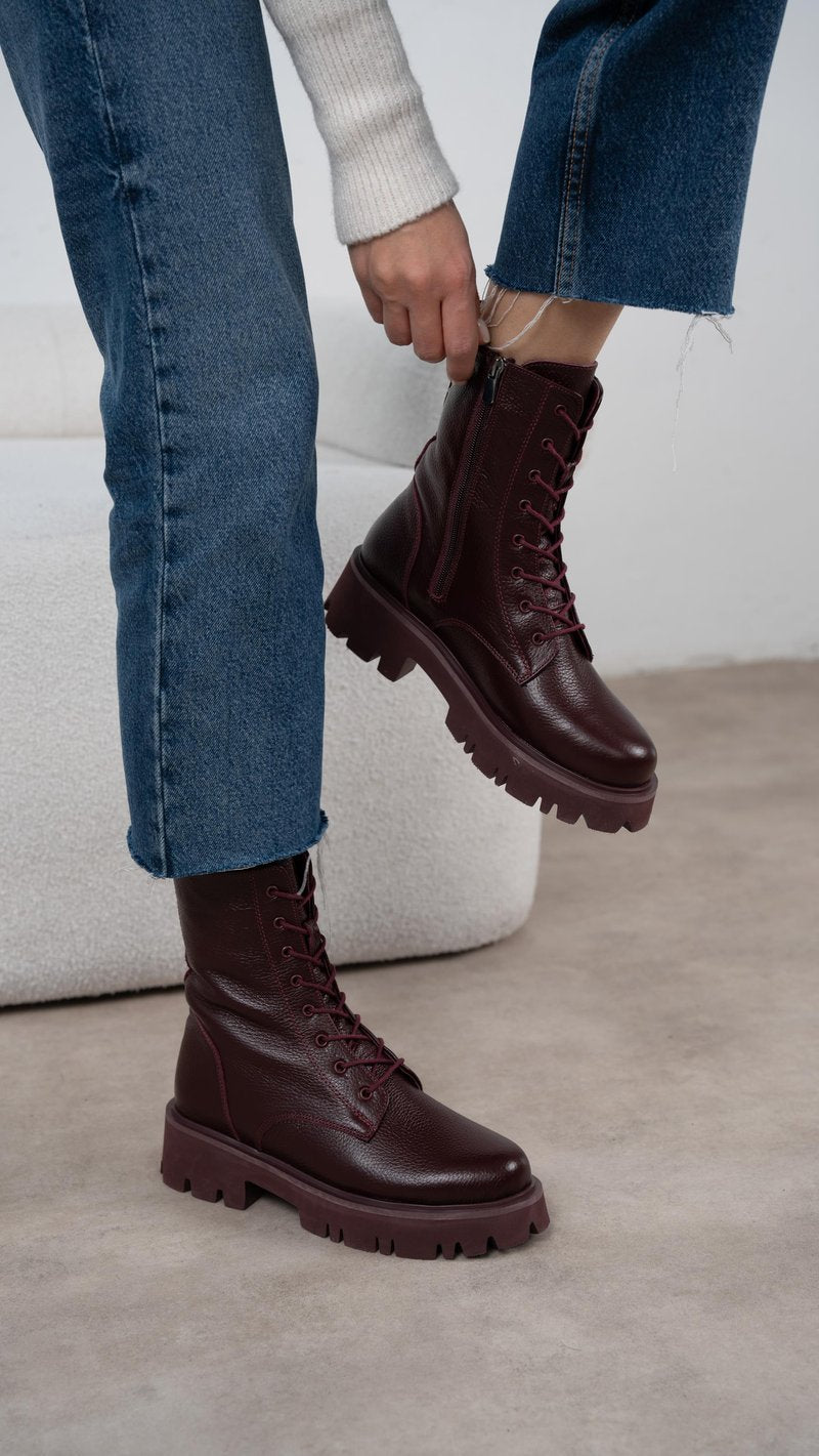 Design Burgundy High Top Martin Boots