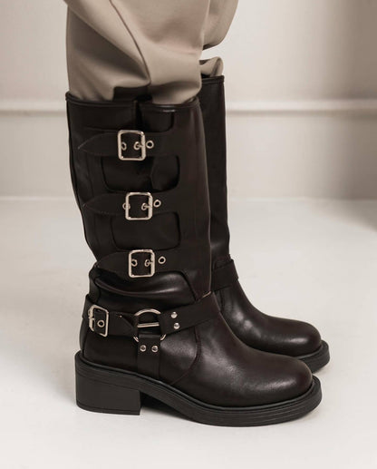 Punk Multi Belt Buckle Biker Boots