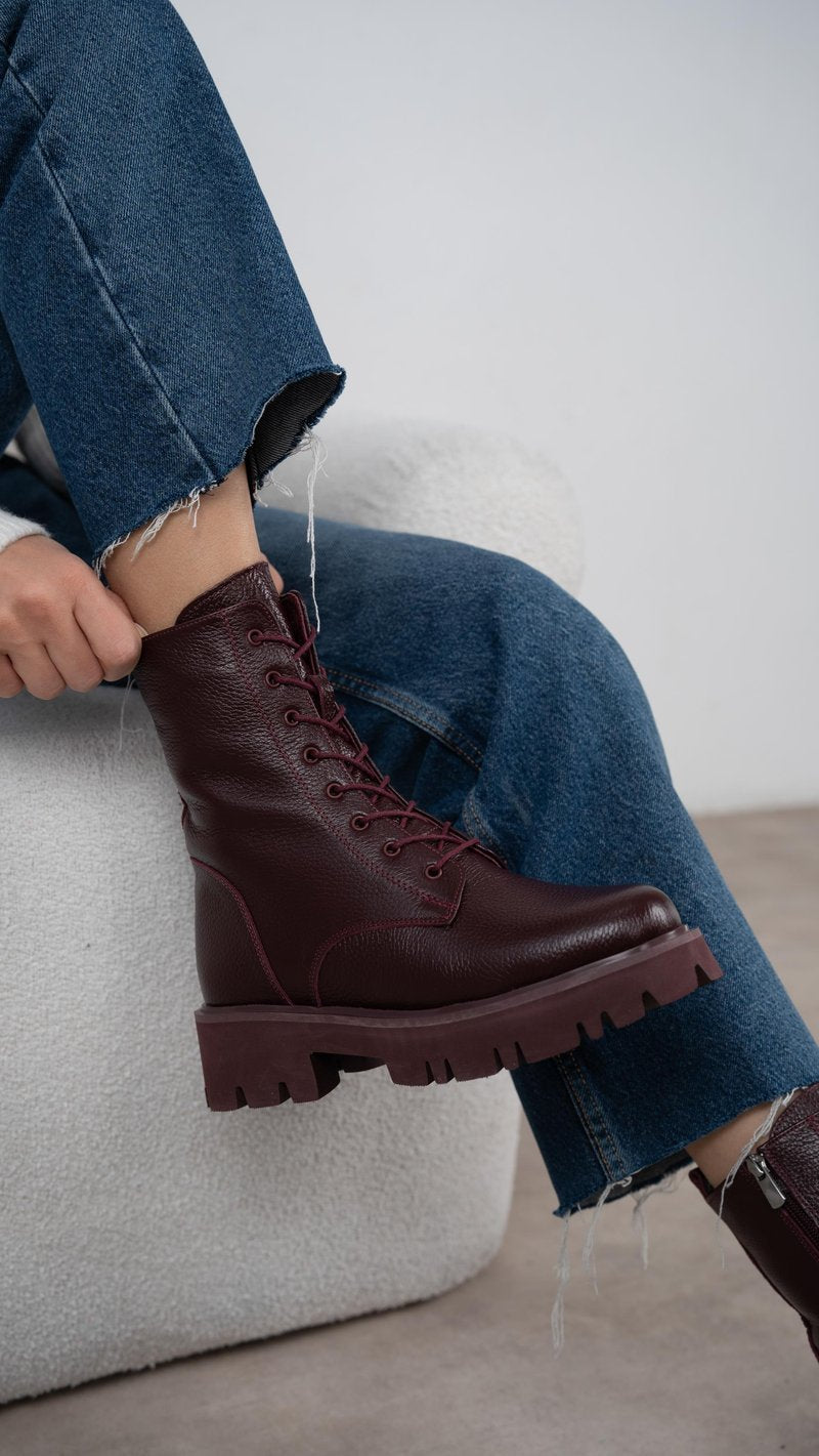 Design Burgundy High Top Martin Boots