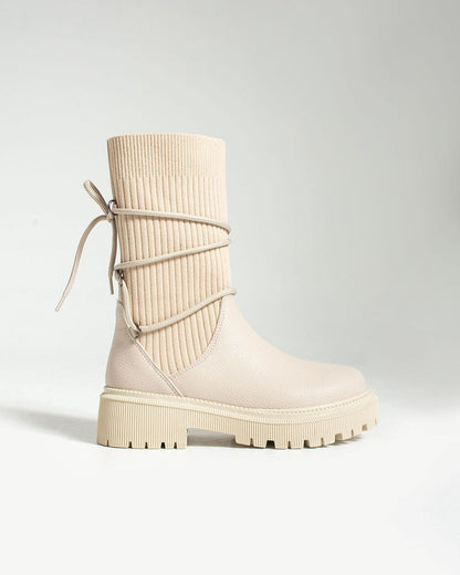 Casual Knit Lace-Up High Top Boots