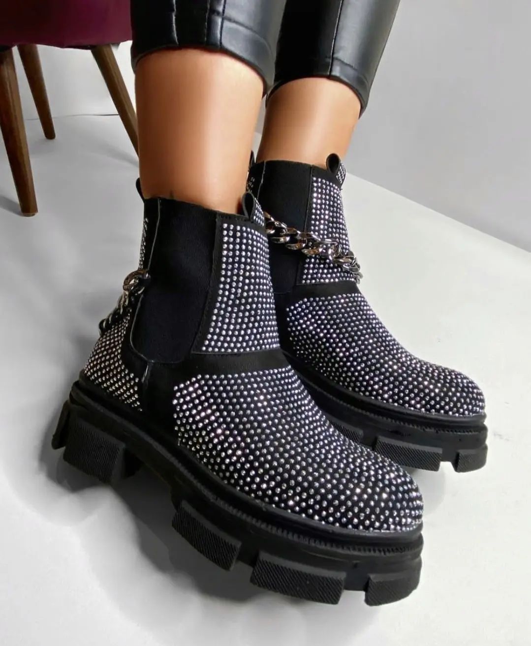 Chic Rhinestone Chelsea Boots