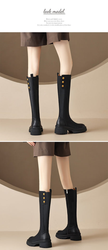 Retro Thick Bottom Tall Personalized Rivet Medium Chunky Heel Boots