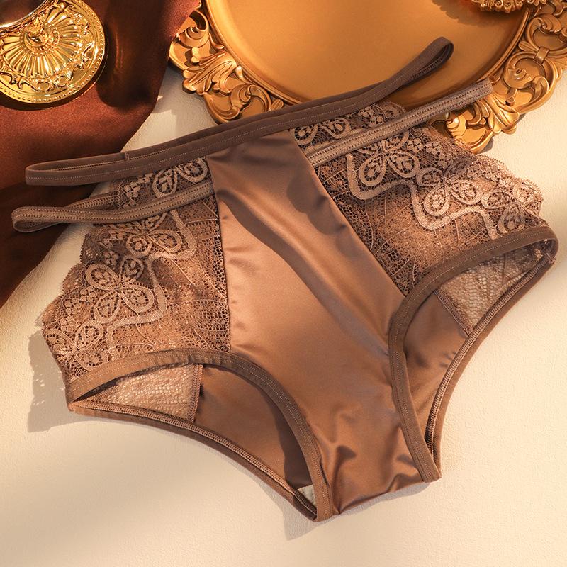 Romantic Lace Glossy Silk Gynecological Panties