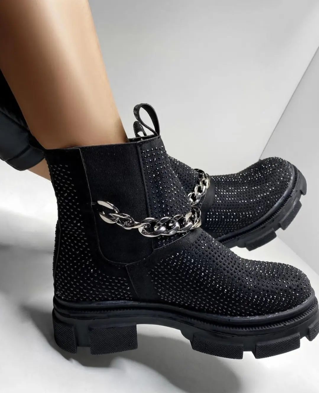 Chic Rhinestone Chelsea Boots