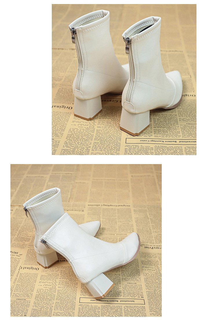 Pointed toe chunky heel short fashion boots