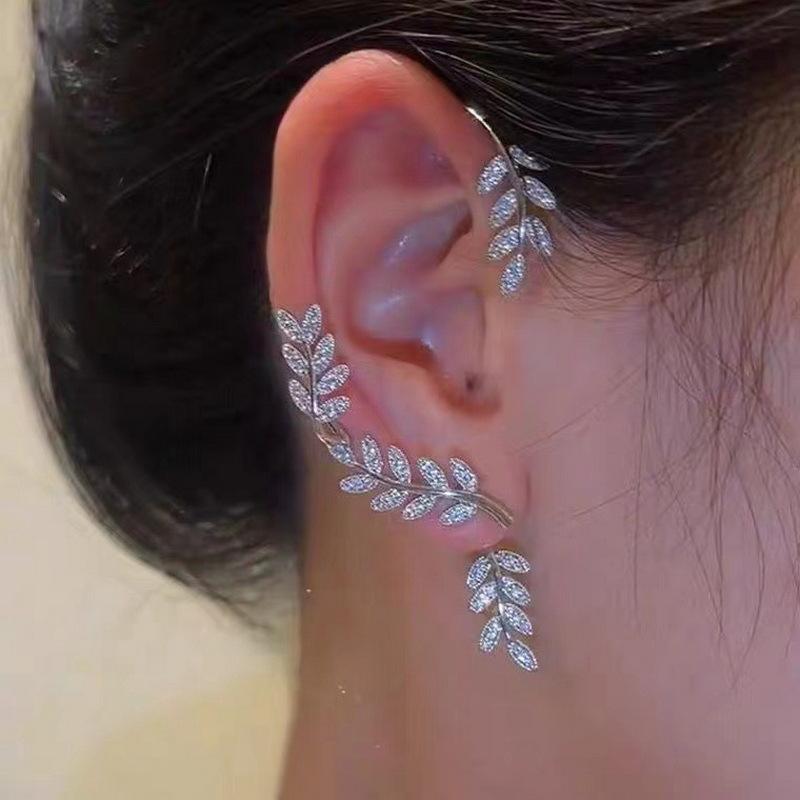 Leaf Studded Diamond Earrings