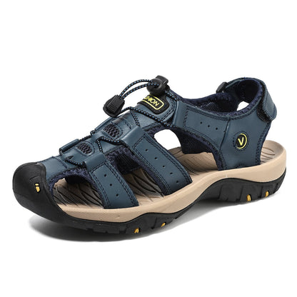 New cowhide non-slip hand-sewn outdoor beach men's sandals