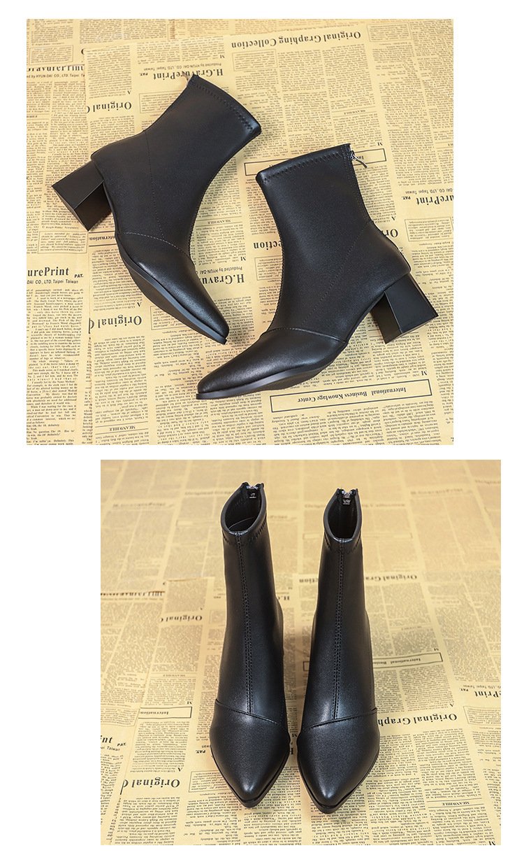 Pointed toe chunky heel short fashion boots