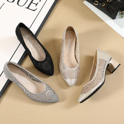 Rhinestone Low Heel Cutout Casual Shoes