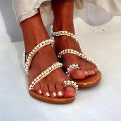 Toe Ring Beaded Flat Sandals