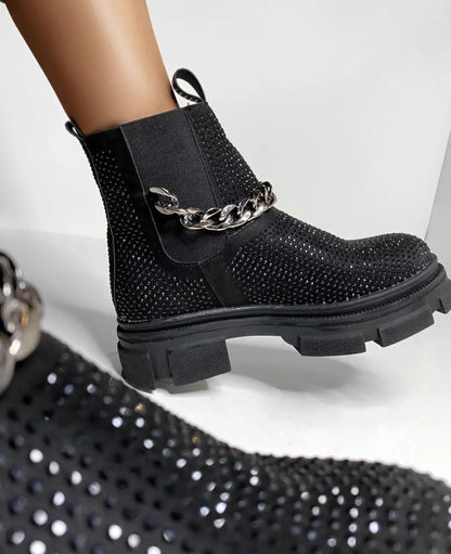 Chic Rhinestone Chelsea Boots