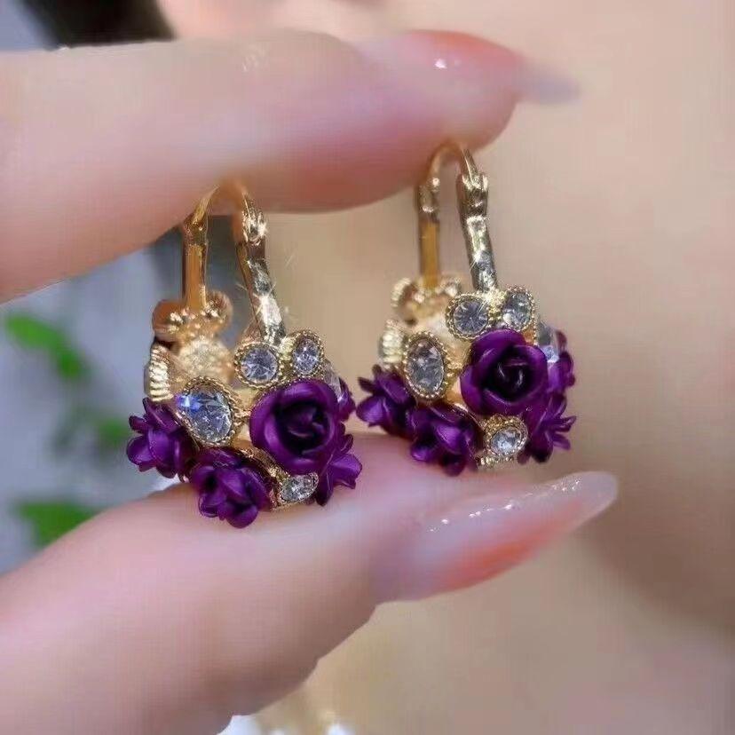 Flower Basket Diamond Rose Earrings