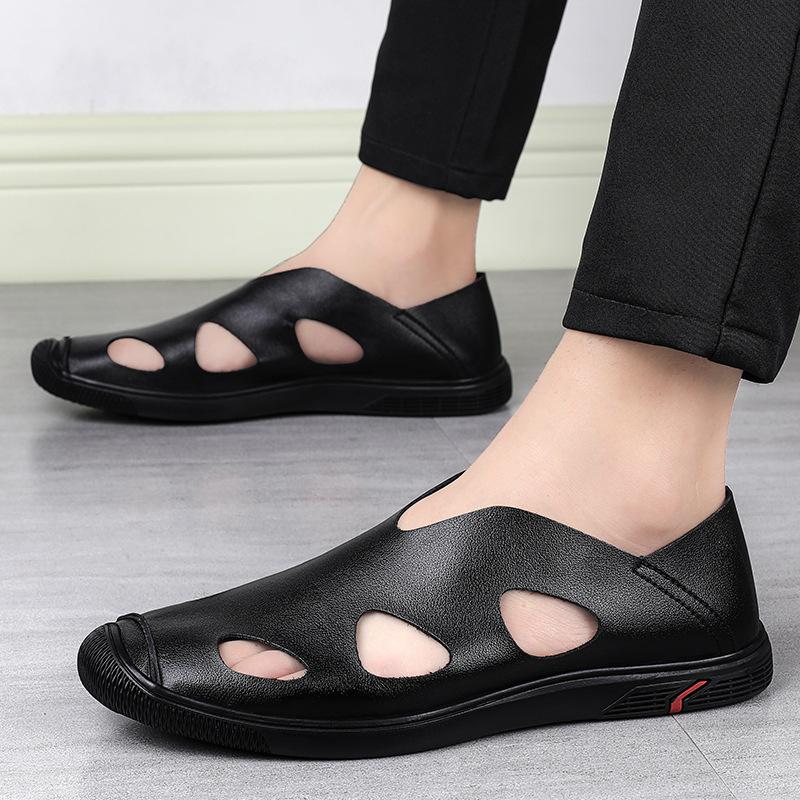 Trendy cowhide summer men's casual soft sole breathable shoes