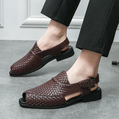 Trendy buckle woven casual breathable leather sandals