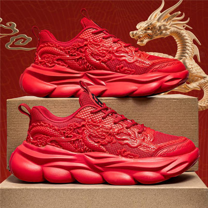 Trendy 3D Embossed Dragon Breathable Soft Sole Sneakers