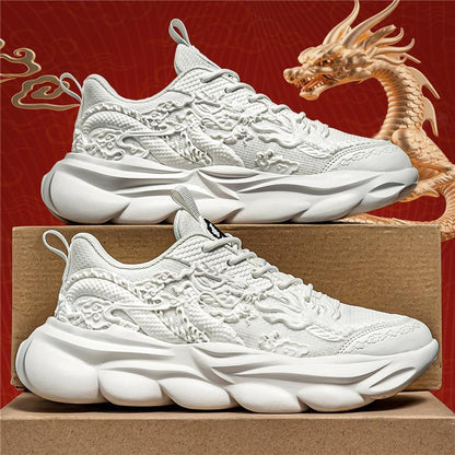 Trendy 3D Embossed Dragon Breathable Soft Sole Sneakers