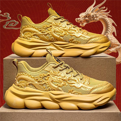 Trendy 3D Embossed Dragon Breathable Soft Sole Sneakers