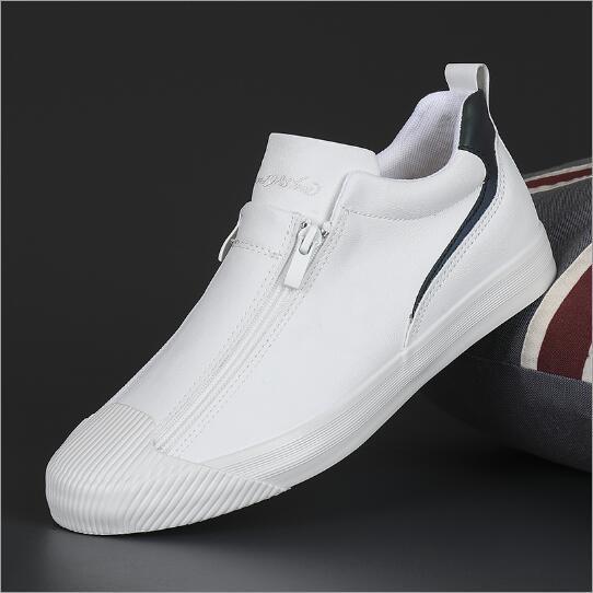 Trendy double zipper genuine leather men's casual shoes