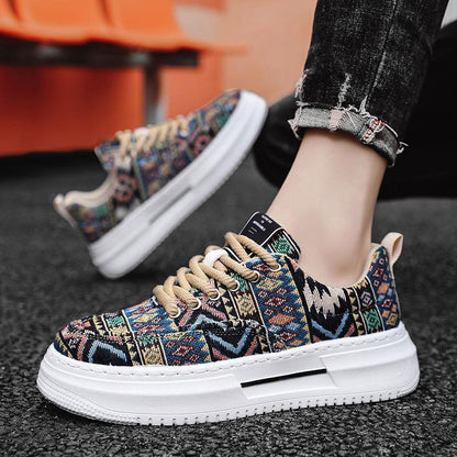 Trendy embroidery breathable lace-up men's platform casual sneakers