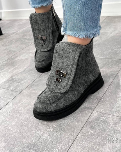 Designer tweed side-opening zipper boots