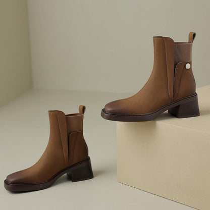 Casual Chunky Heel Square Toe Short Chelsea Boots French Small Short Boots