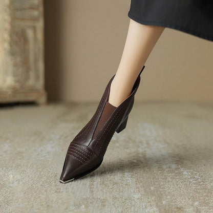 Light Luxury Niche Pointed Toe Chunky Heel Iron Toe Boots <Two Colors>