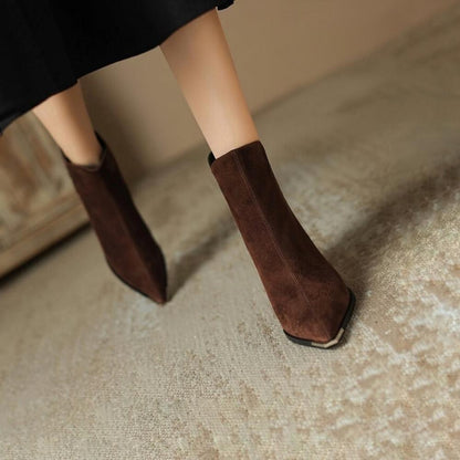 Trendy Patchwork High Heel Pointed Toe Boots <Two colors>