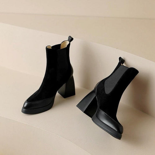 Trendy Frosted Leather Heeled Chelsea Boots
