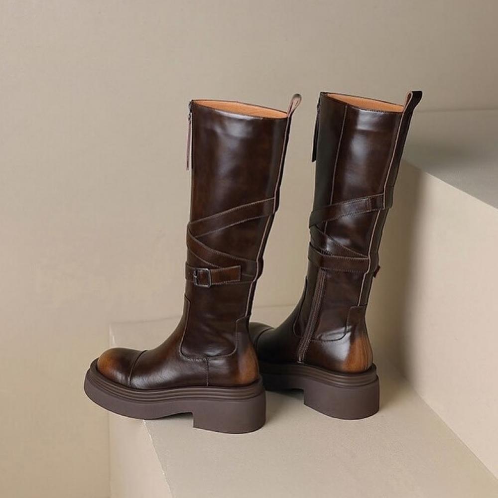 Knee-high boots with multiple buckles and straps in the Mirador style<Two Colors>