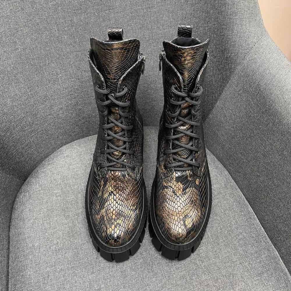 Designer snake print high top boots