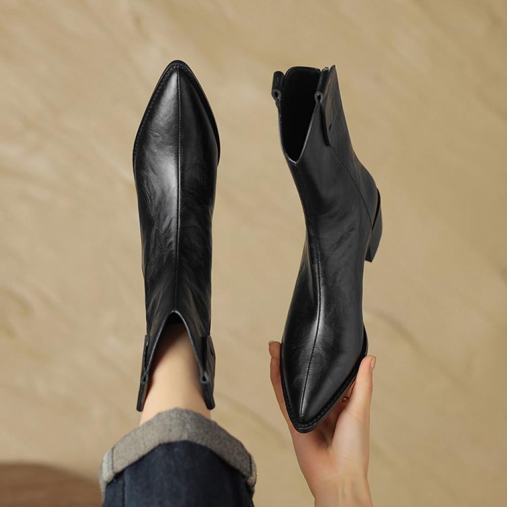 British pointed toe chunky heel simple temperament fashion boots