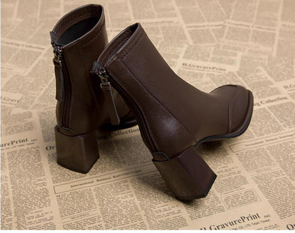 French high-class sense thick heel padded warm high-heeled Martin boots tide<Two Colors>